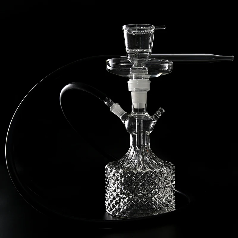 Engrave Thick Glass Shisha Hookah Embossing Clear Chicha Complete Set Smoking Chicha With Silicone Hose Set