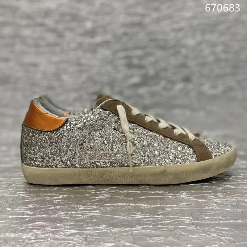Classical GOLDEN Shoes Designer Women's GOOSE Sneakers Gold Silver Glitter Leopard Leather Graffiti Style Shoe 4