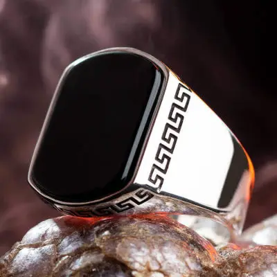 

Simple Model Black Onyx Stone Sterling Silver Men's Ring