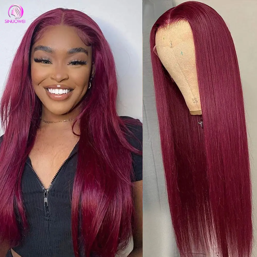 

99j Burgundy Colored 13x4 HD Lace Frontal Human Hair Wigs Peruvian Straight Hair Lace Front Wig For Women Remy Baby Hair