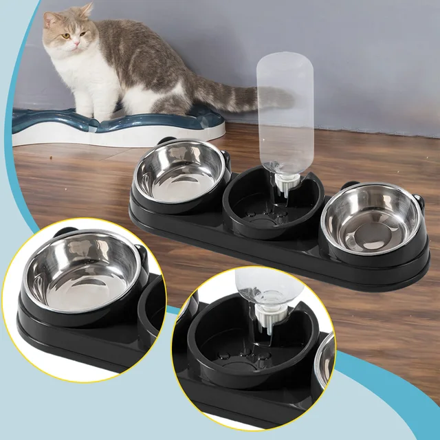 3 in 1 Dog Cat Bowls Water and Food Bowl Set Raised Cat Dishes for Hamster Small Dogs Kitten Pet Feeding Supplies 4