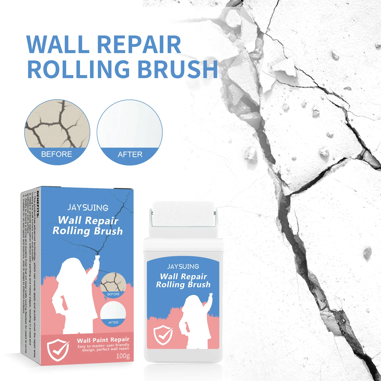 Wall Repair Rolling Brush Graffiti Cover Wall Mildew Crack Maintenance Renovation Home Wall Rolling Brush High Coverage