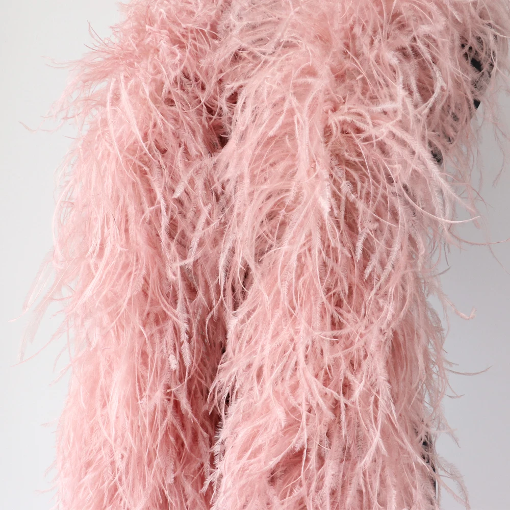 

10 Ply Leather Pink Ostrich Feather Boa Trim Sewing Plumas Fabric 0.5 1 2Meter long Scarf Wedding Party Dress Decoration Shawls