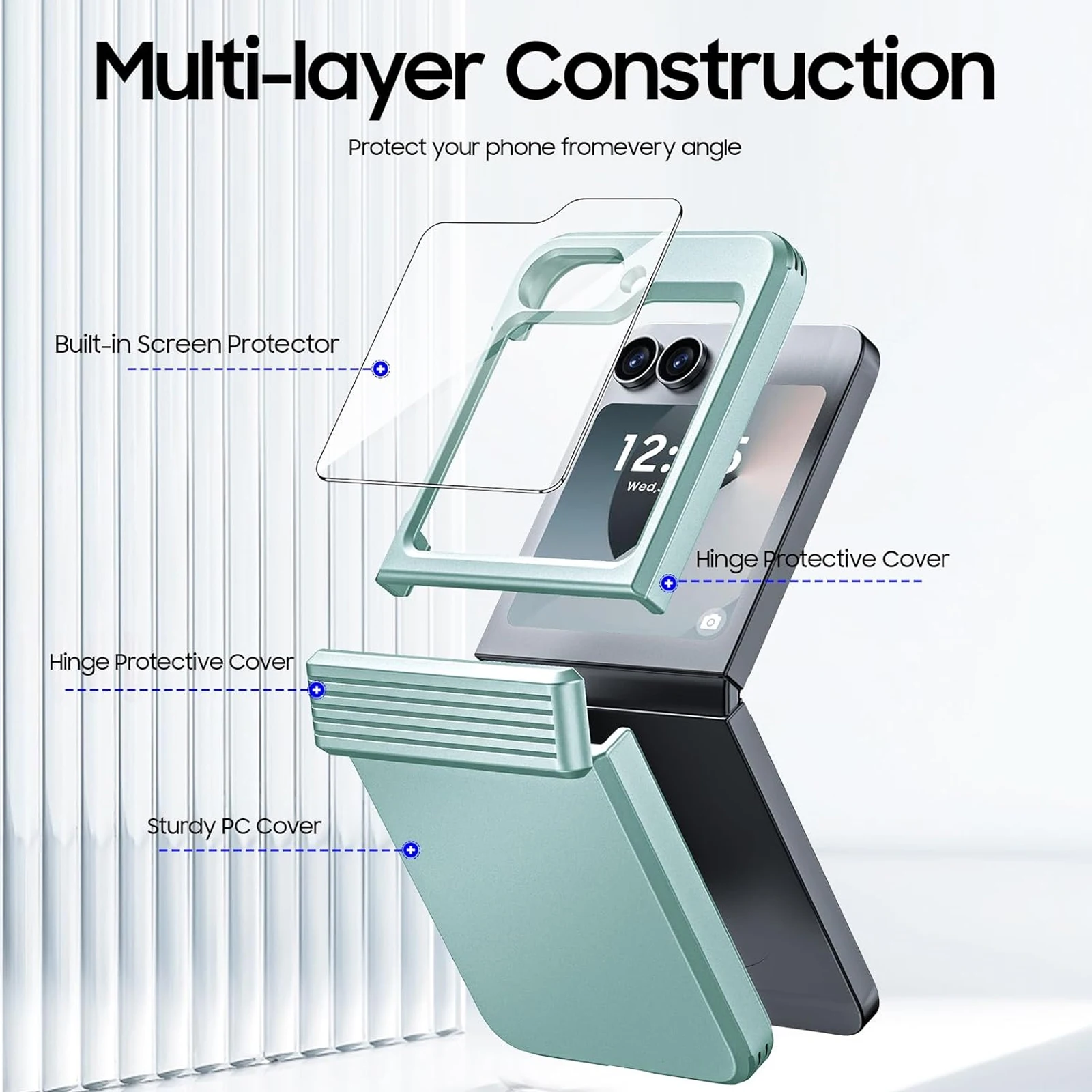 Mother's Day Gift for Galaxy Flip 6,Armored Anti-Fall Bearing Protection,Integrated Protective Film Folding Phone Case(Green）