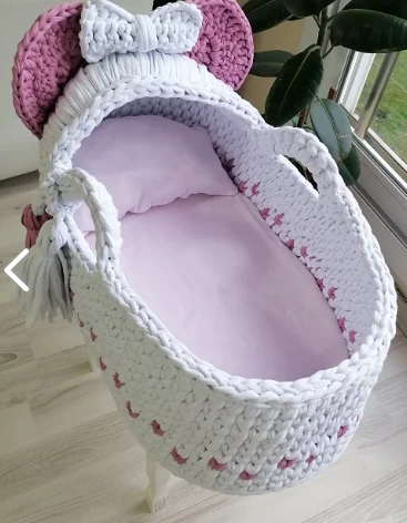 Corda penteado Carrinho de bebê malha crochê portátil bebê cesta transportadora algodão tecido berço recém-nascido cama berço berçário decoração
