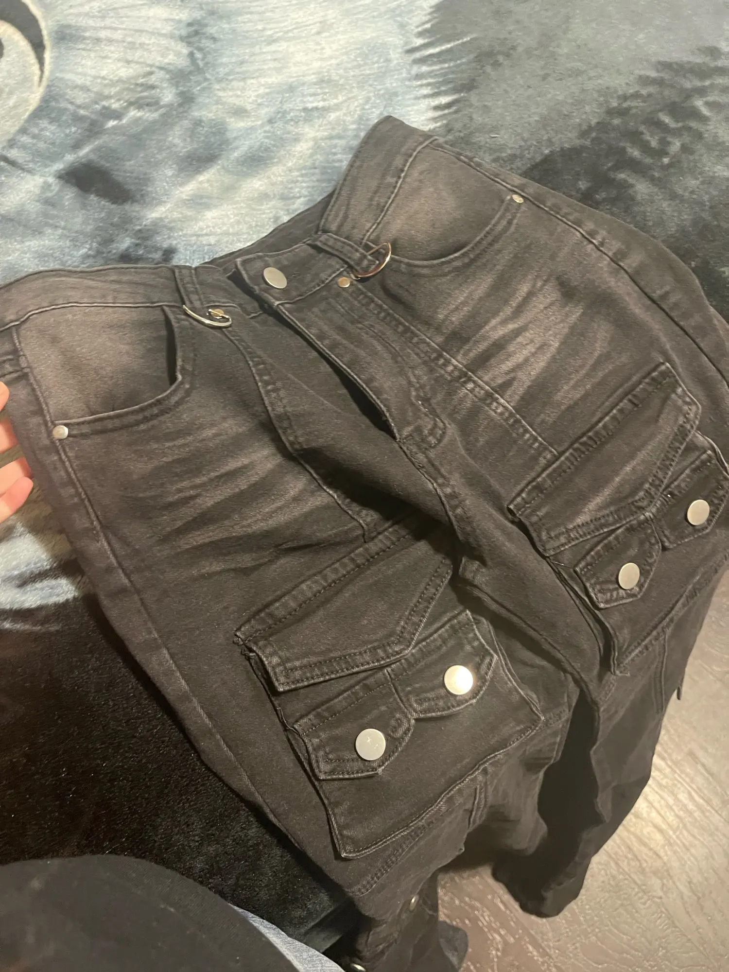 REDDACHiC Black Low Waist Cargo Jeans 2000s Distressed Whiskers Multi-pocket Stretch Bootcut Pants Women Retro Grunge Streetwear photo review