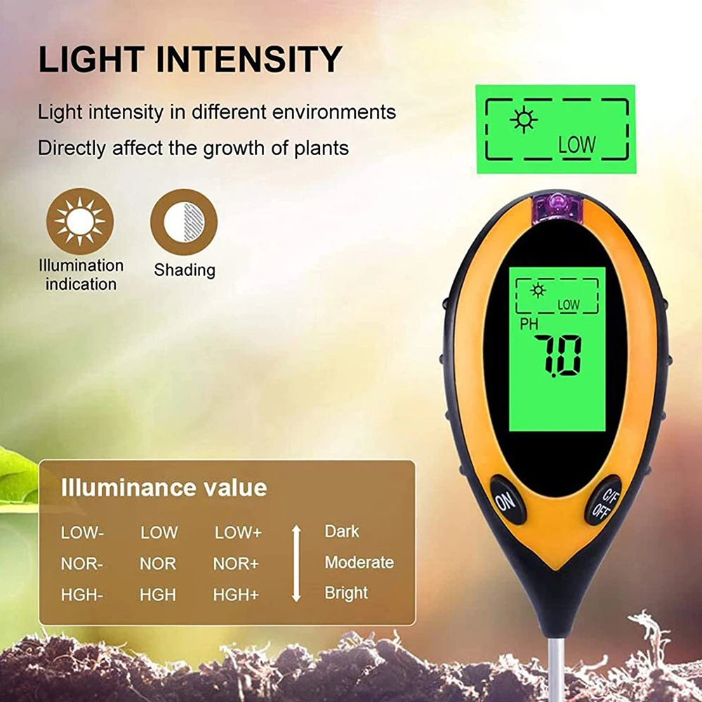 Noyafa Tr02 em Solo ph Medidor Umidade Temp Solo ph Tester Medidor de Intensidade de Luz Solar para Jardinagem Plantas Agricultura com Backli - Imagem 2
