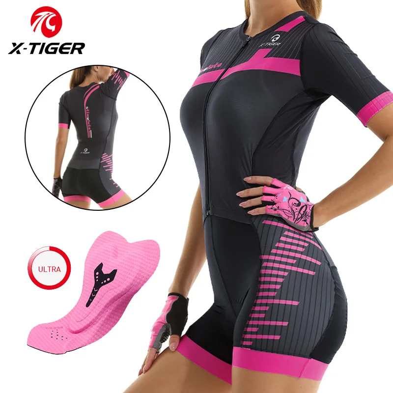 X-TIGER Women Cycling Jersey Sets Summer Triathlon Short Sleeve Sexy Tights Bicycle Jumpsuit Maillot Ropa Ciclismo Bike Clothing