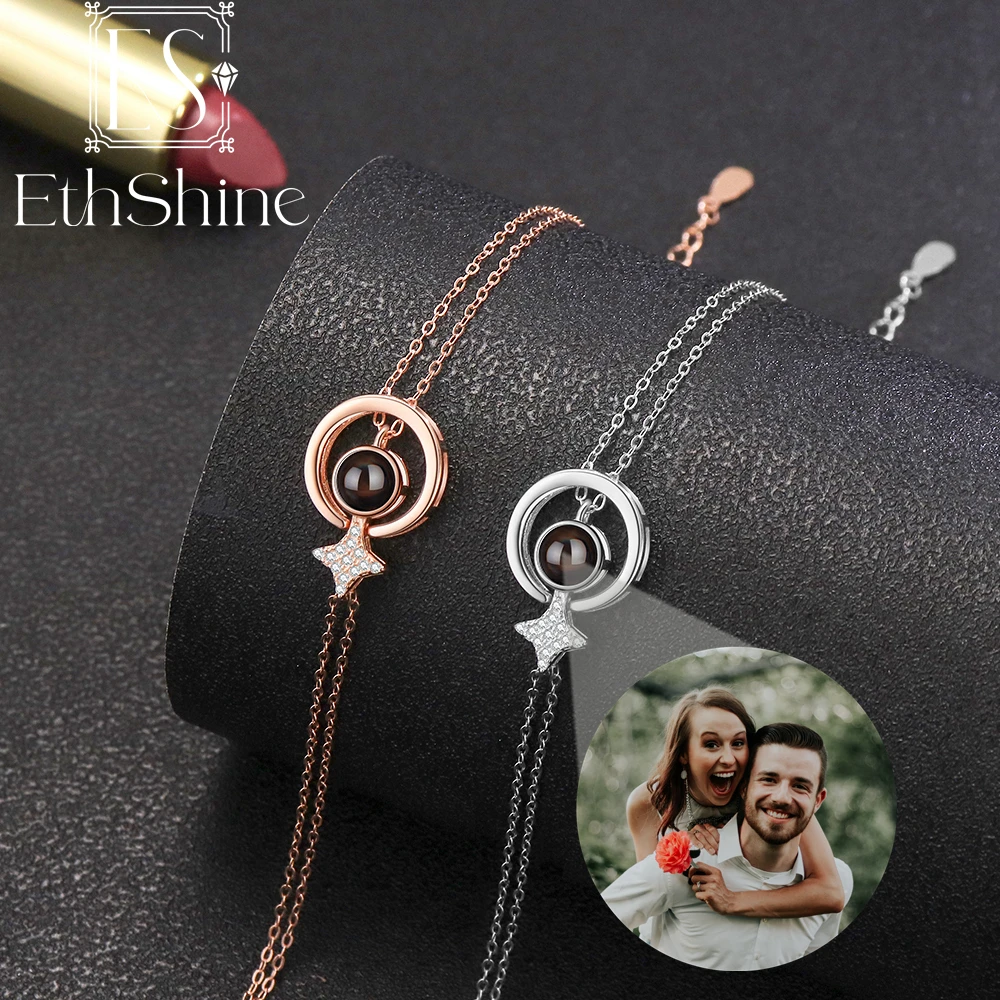 

EthShine 925 Sterling Silver Custom Photo Bracelet for Women Personalized Projection Picture Bracelets Halloween Christmas Gifts