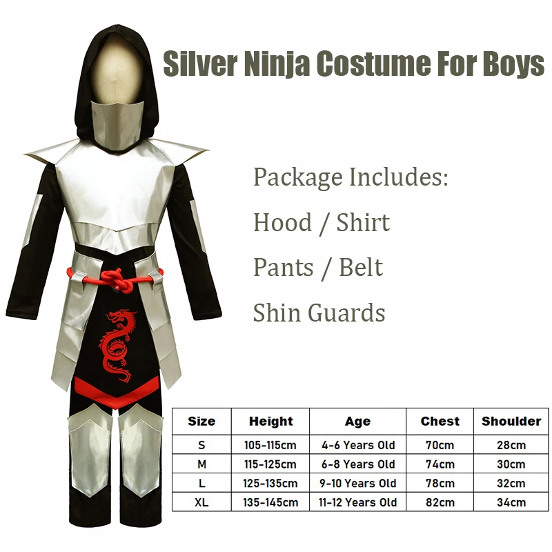 2025 New Arrival Child Dragon Ninja Halloween Cosplay Silver