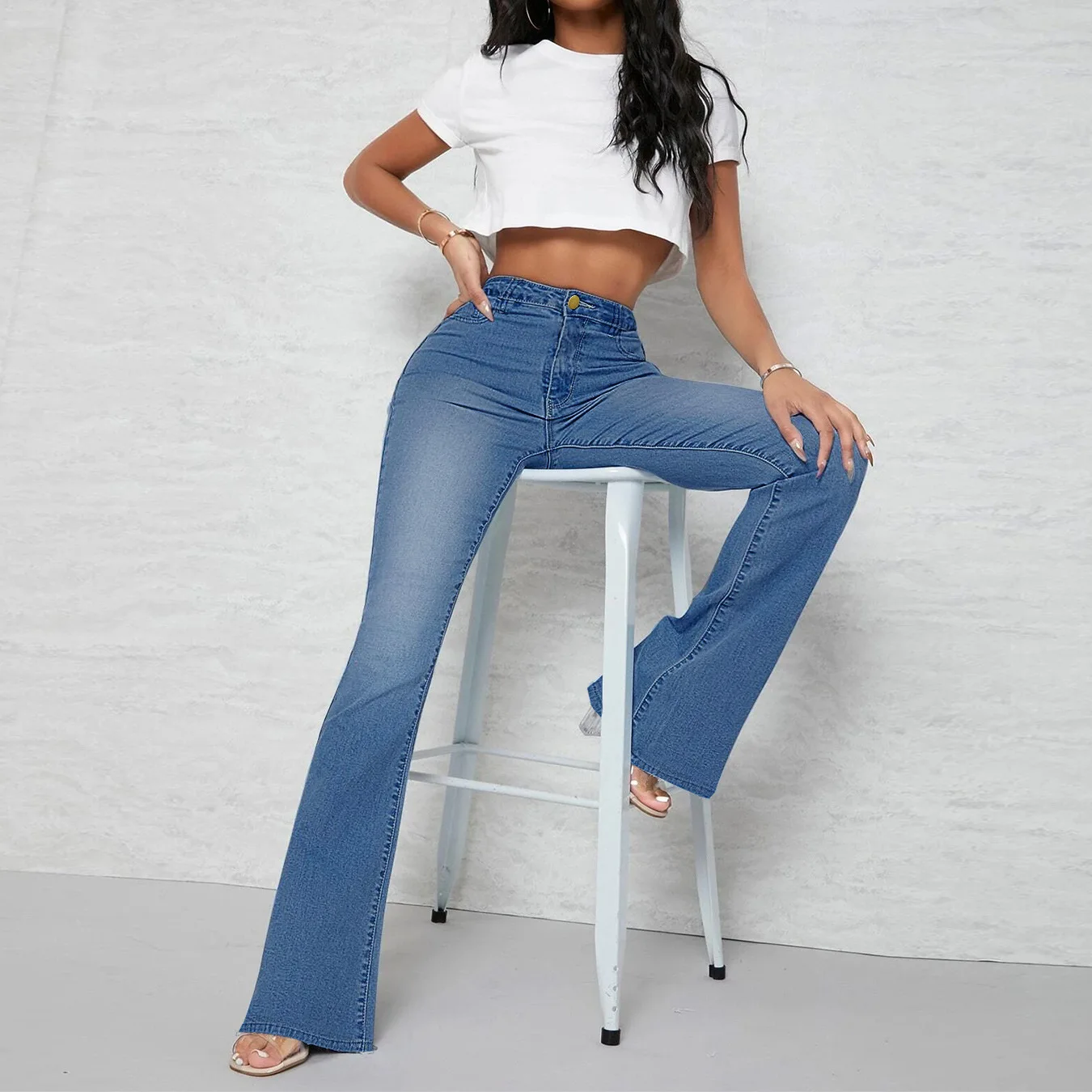 A1062b7e2842843ec9442970ab5b55714h Fall New High Waist Boot Cut Jeans For Women Fashion Stretch Skinny Denim Flared Pants Casual Slim Female Trousers S-2XL Mallzona
