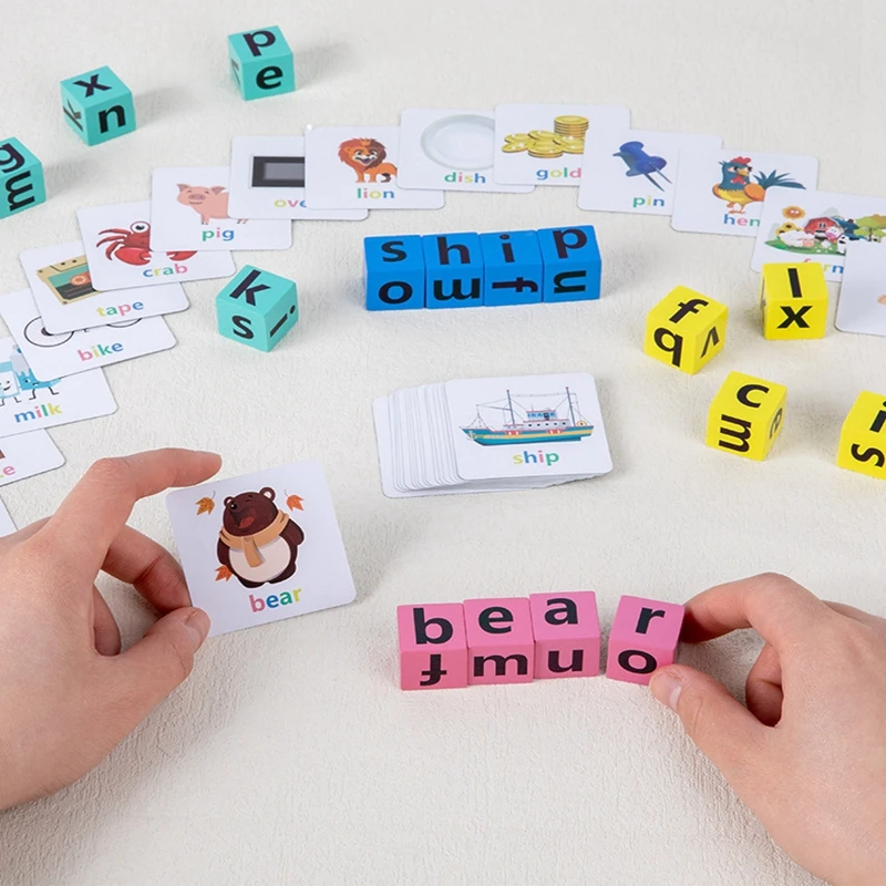 Wooden Spelling Game Letter Puzzle with Cards Kids Sight Words Montessori Learning Toy Educational Gift for Preschool Boys Girls