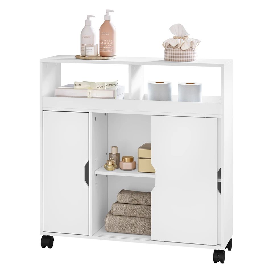 Carrello Portaoggetti 3 Ripiani Regolabile Con Ruote - Scaffale Multiuso Per Bagno, Cucina E Soggiorno - Organizer Da Pavimento In Plastica Bianco