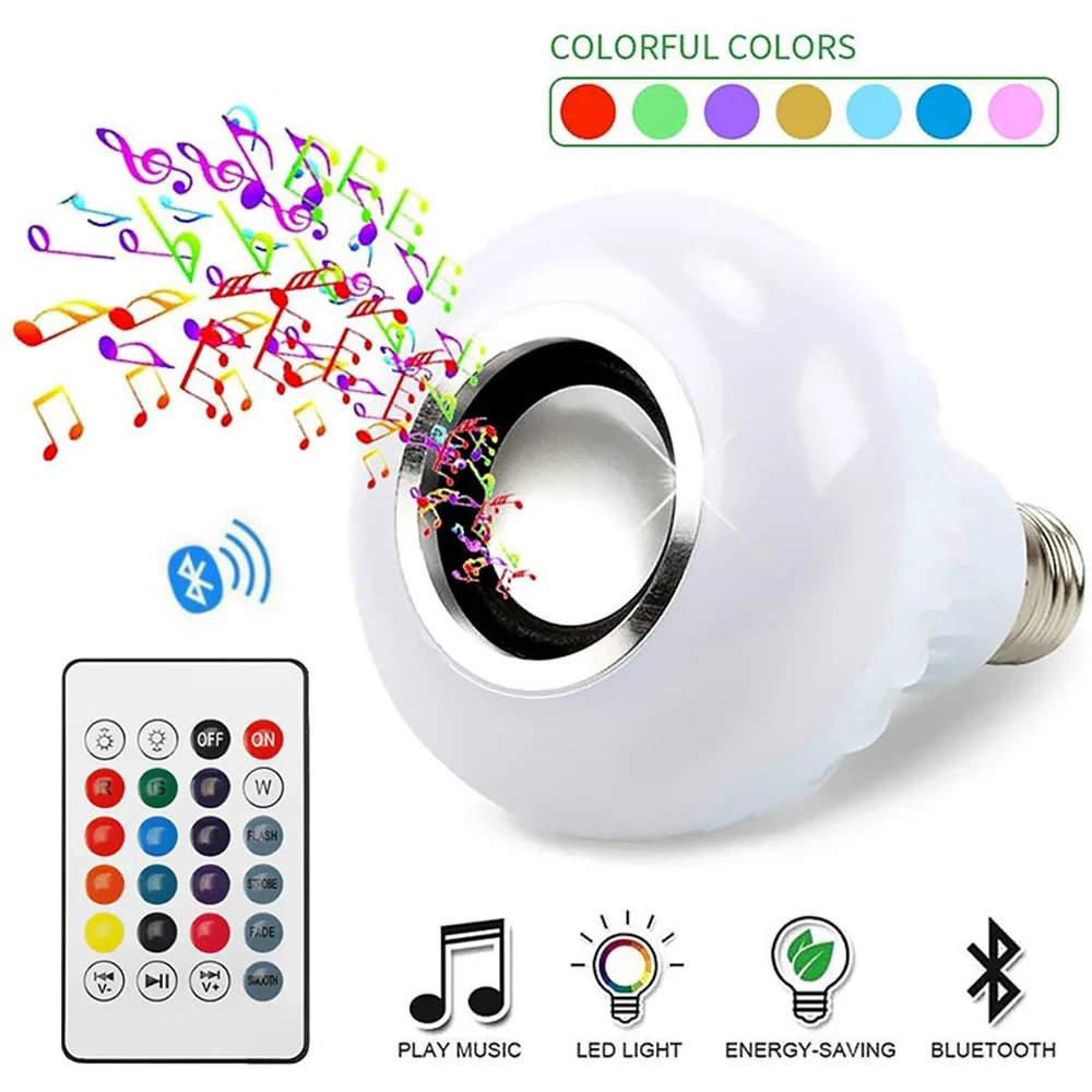 E27 RGBW Music Blub Light Bluetooth Wireless Bluetooth Speaker Lamp AC100V-240V Remote Control LED Smart Bulb for Home Party