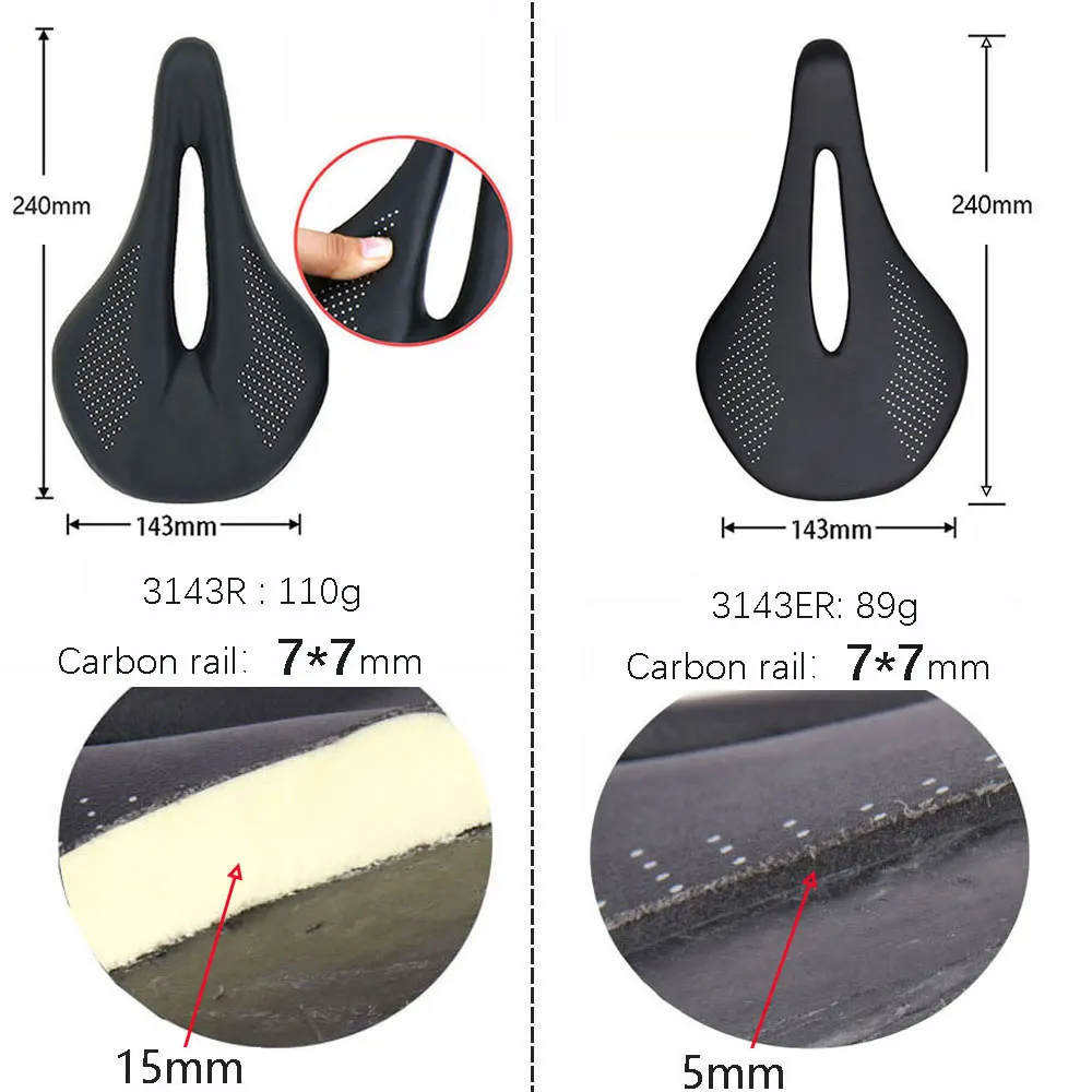 Bicycle Saddle ELITAONE Road/Mtb Bike Saddle 240x143mm Carbon Fibre Round Rail 7*7mm 89g