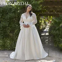 EVON BRIDAL Vintage Plus Size Lace Wedding Dress V-Neck Satin A-Line vestidos novias boda Bride Gowns Applique Custom Made 1