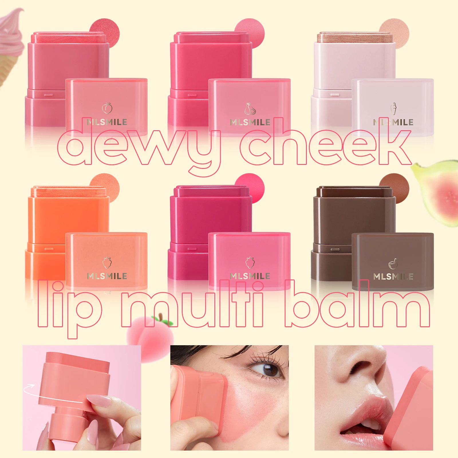 2-in-1 Flat Tube Fruit Blush & Lipstick Stick | Easy to Apply, Highlighter & Contour | Multi-Use Lip & Cheek Makeup 3