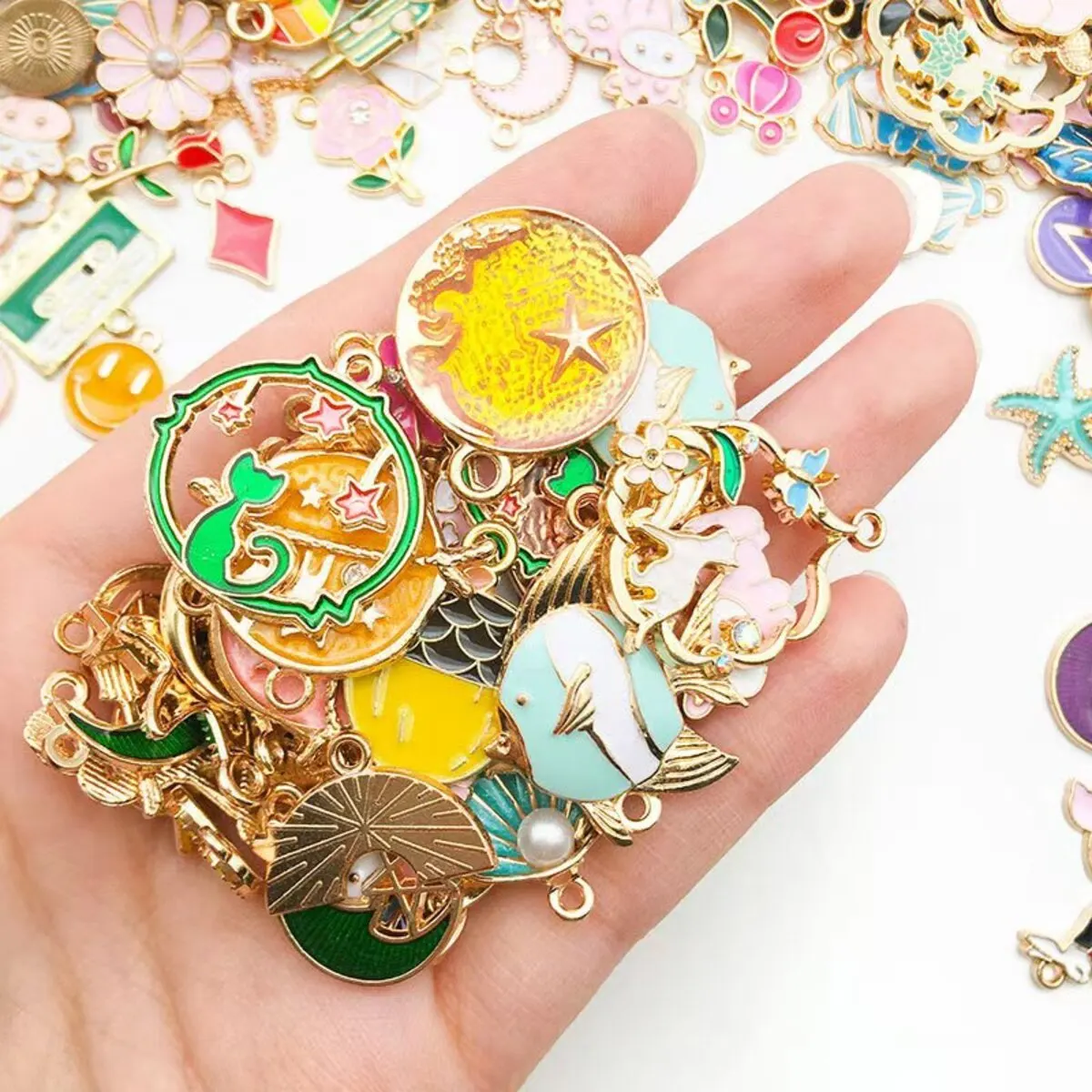Enamel Charms Mix Styles 20/30/50pcs Jewelry Making Golden Enamel Plated Pendant For DIY Jewelry Making Handmade Accessories