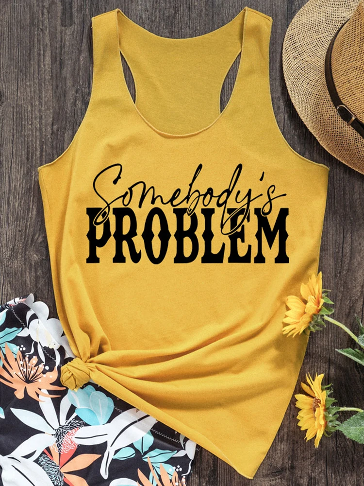 

Women Letter Print Racerback Tank Top Somebody's Problem Sleeveless Shirt Casual Graphic Tee Summer Country Music Sayings Shirts