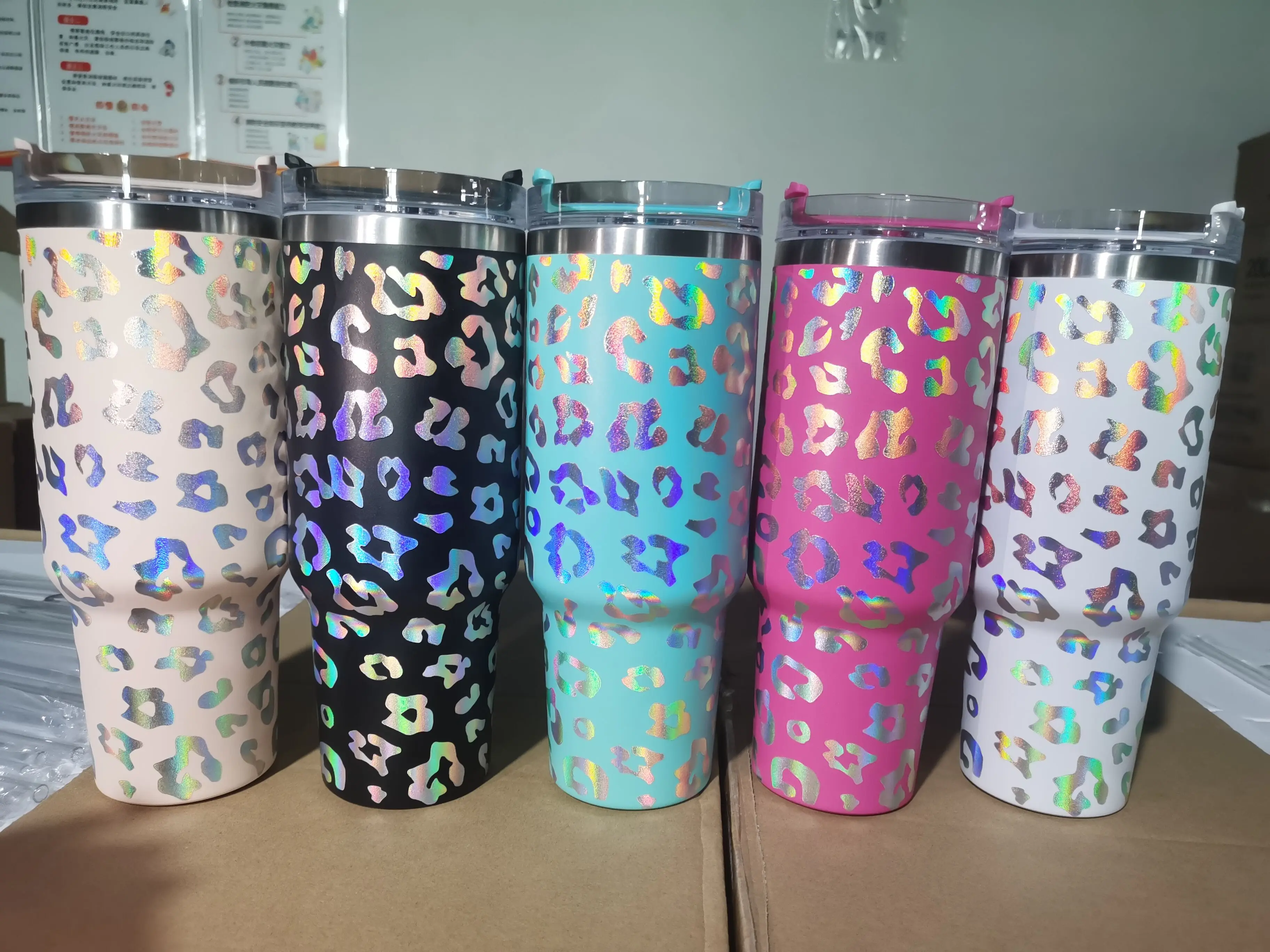 40 oz Tumbler with Handle - Laser Engraved Leopard Print Design