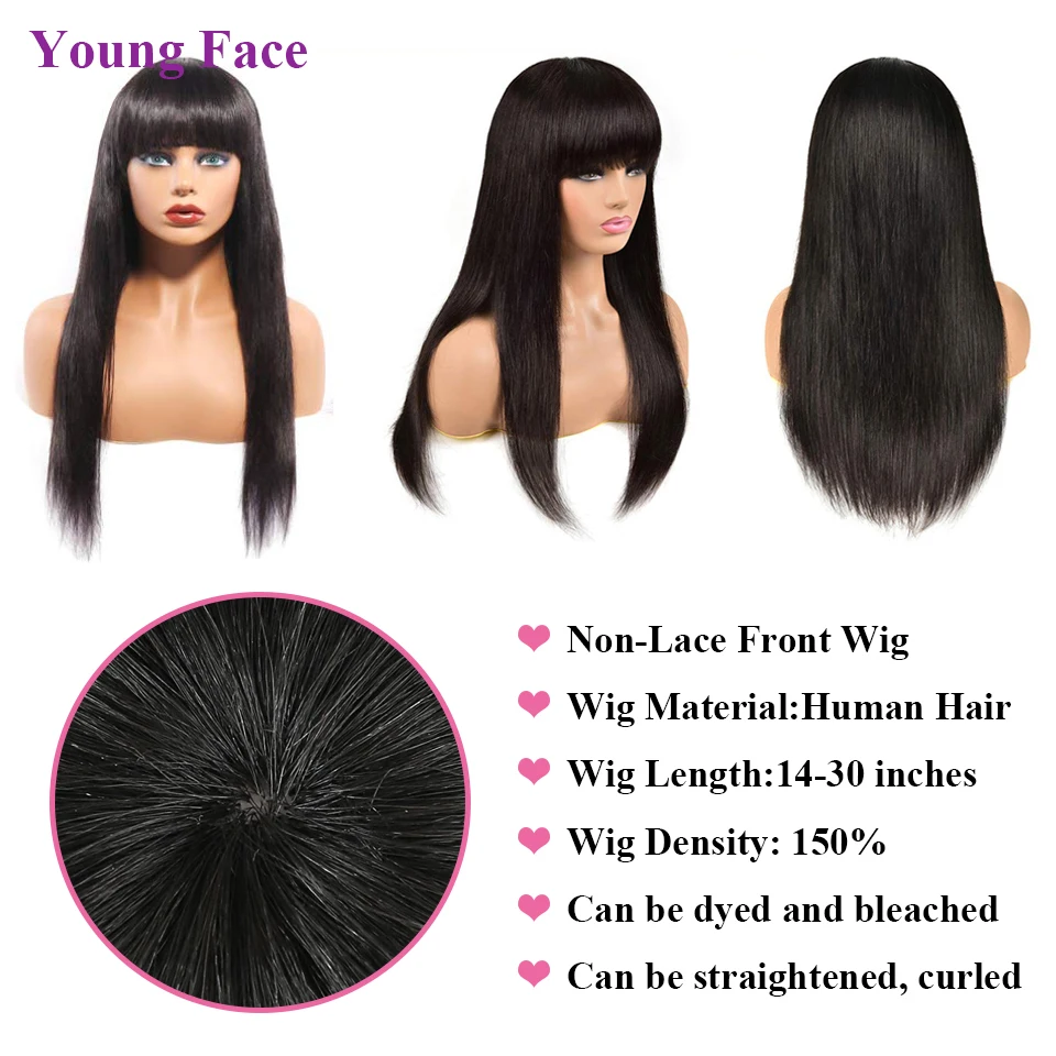 Straight Human Hair Wig With Bangs Full Machine Made Wigs Brazilian Long Human Hair Wigs For Women Natural Fringe Wigs Glueless 6 Straight Human Hair Wig With Bangs Full Machine Made Wigs Brazilian Long Human Hair Wigs For Women Natural Fringe Wigs Glueless