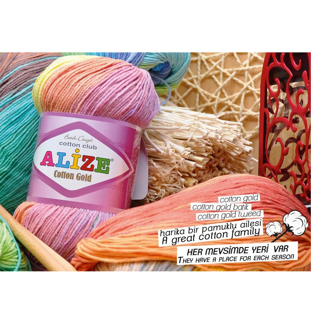 Alize Cotton Gold Batik Yarn, 55% Cotton 45 Acrylic, 100 Grams, 330meters,  Multicolor Yarn, Yarn Amigurumi, Yarn Animal, Yarn Art 