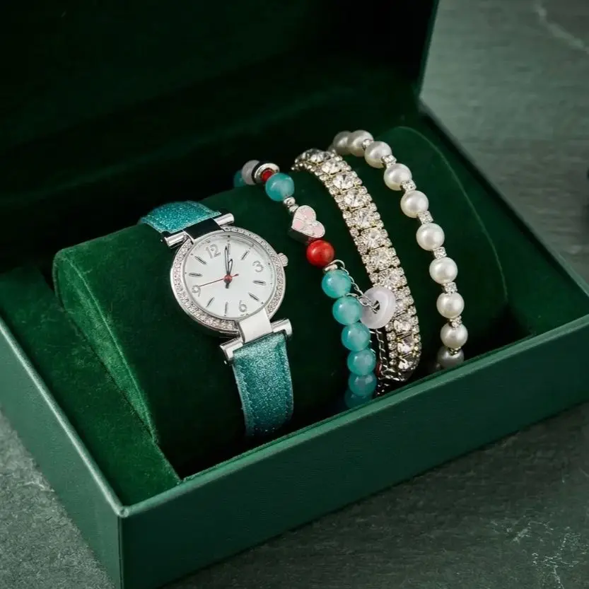 Set de Regalo Reloj y Pulseras para Hombre y Mujer, Reloj con 3 Pulseras Regalo de Cumpleaños