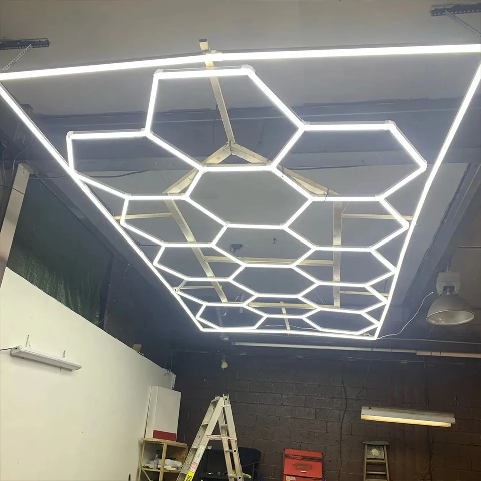 Hexagon LED lighting for Garage Barbecue Shop Barbershop Gym Bar Car Detailing Showroom 4S Workshop Ceiling Light Honeycomb Tube