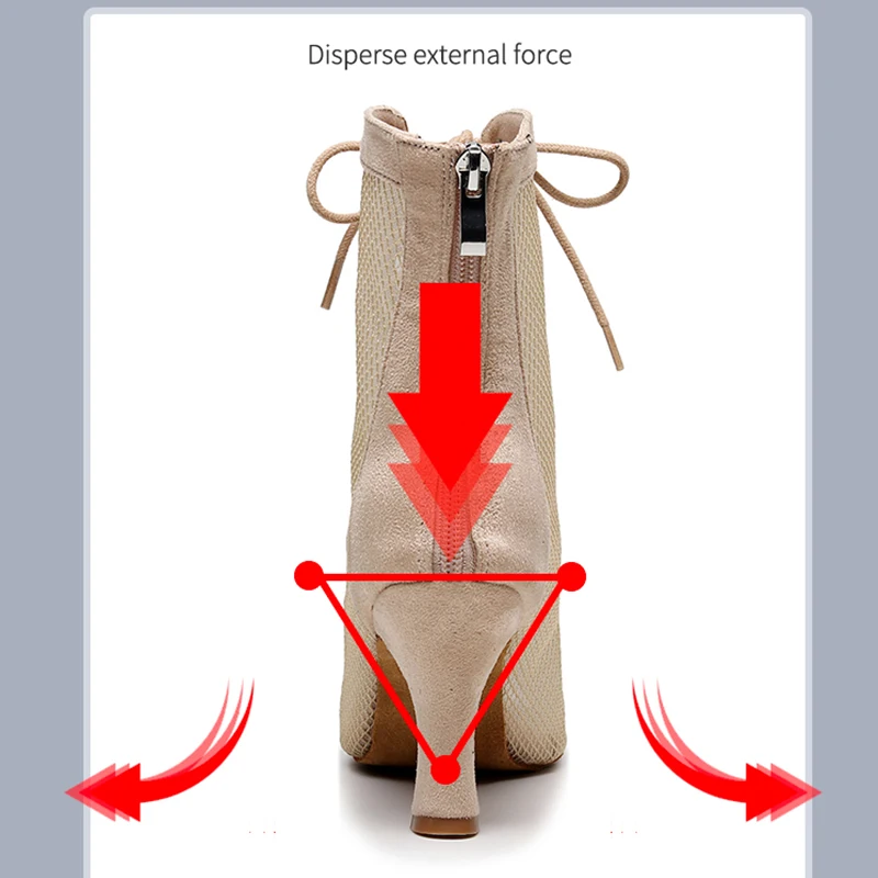 Woman Flannel Mesh Latin Dance Shoes Heels Suede Leather Lace Up Stiletto Bootie for Women Beige Booties for Heels Classs