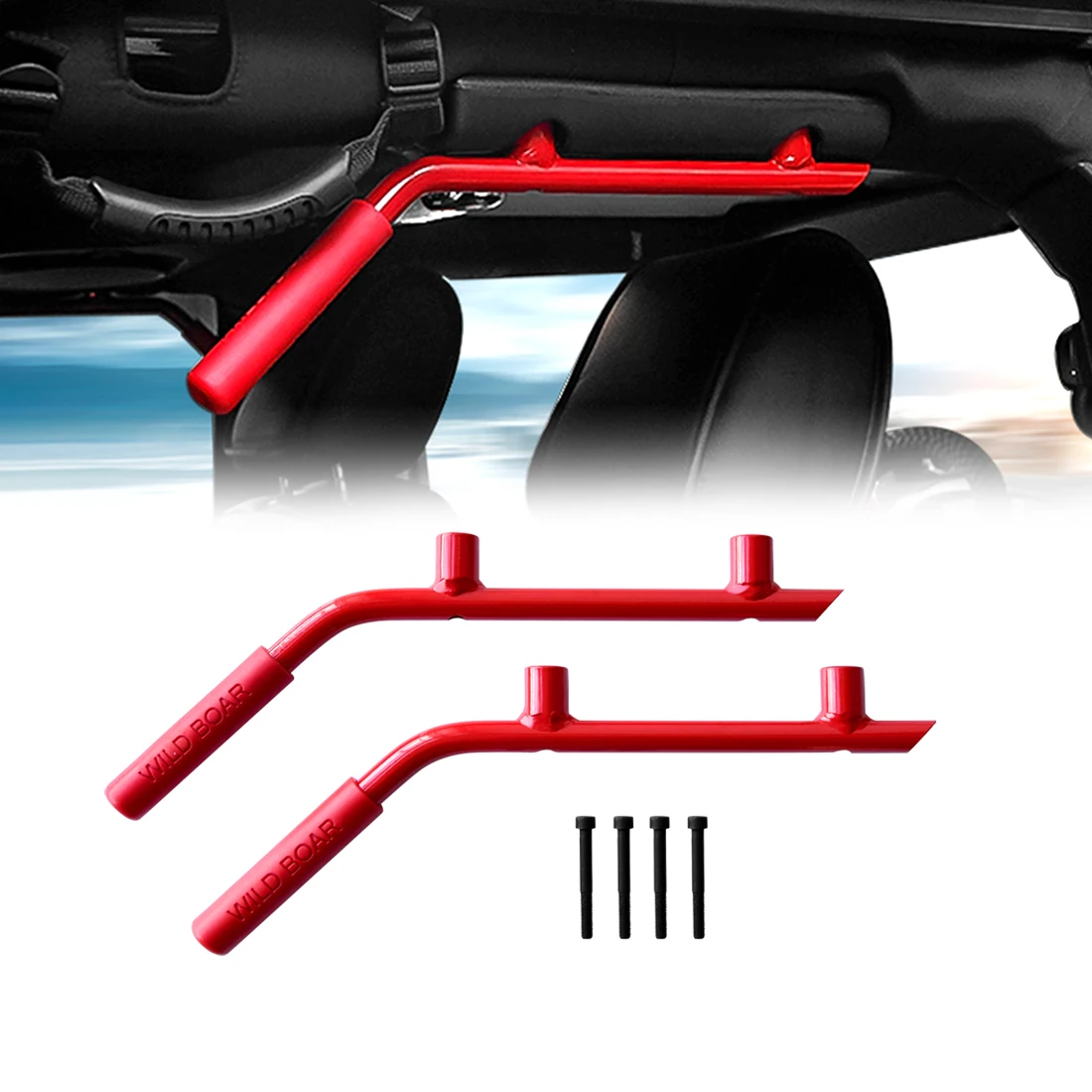 

2X Red Rear Grab Bars Grab Handles For 07-18 Jeep Wrangler JK JKU Solid Steel