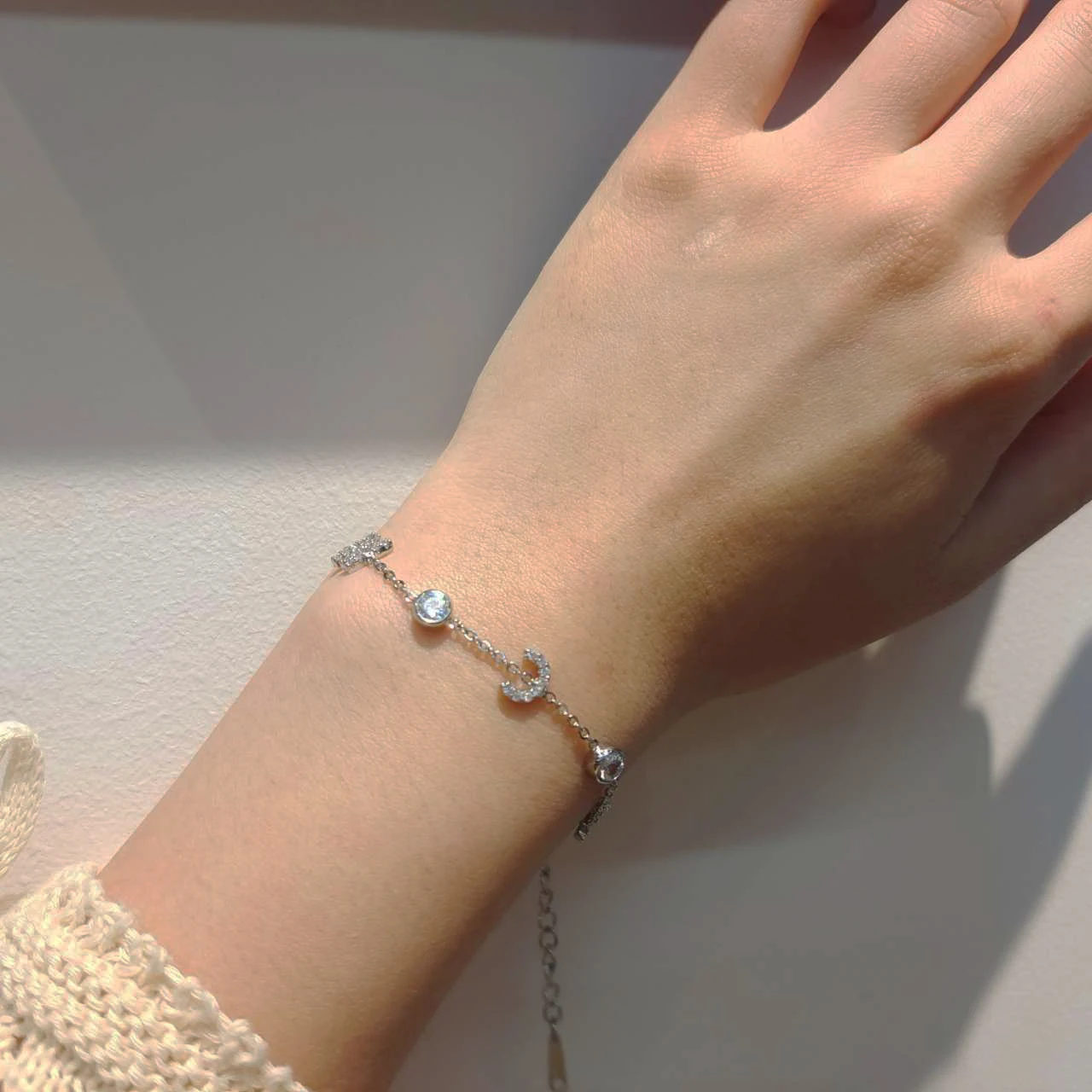 

Custom Zircon Alphabet Bracelet w/ White Crystal Stainless Steel Personalized Alphabet Bracelet Gift For Women Jewelry Gift