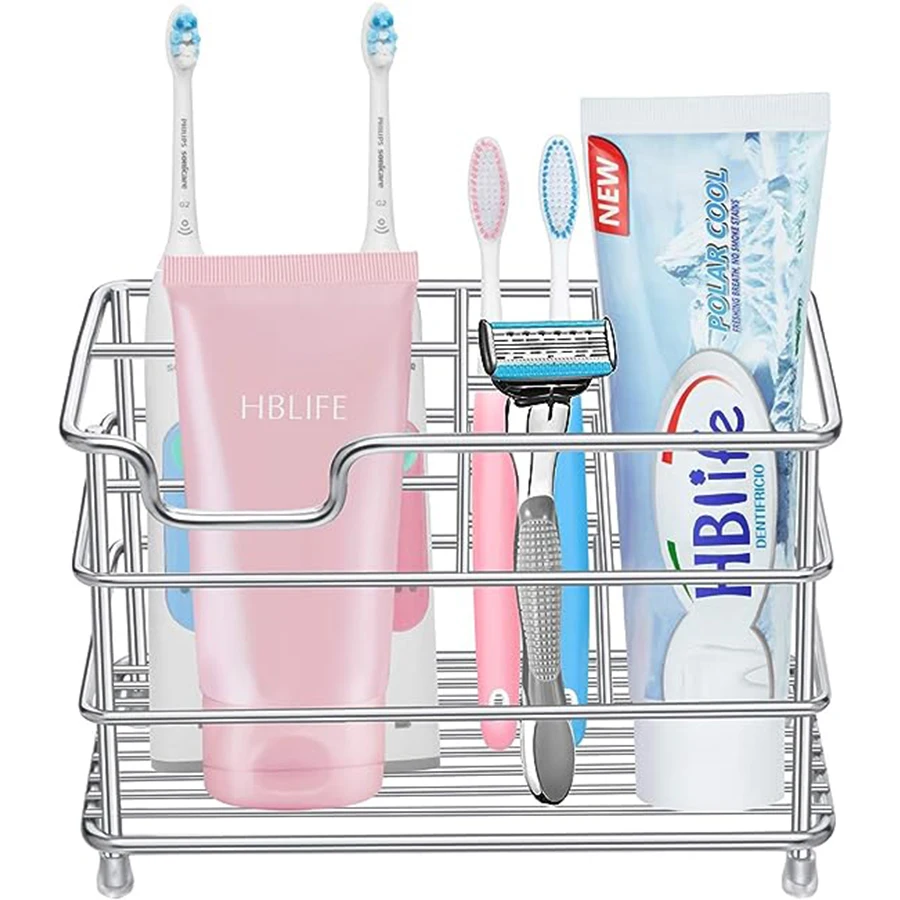 Stainless Steel Toothbrush Holder Toothpaste Holder Stand Multi-Functional Storage Rack Bathroom Organizer
