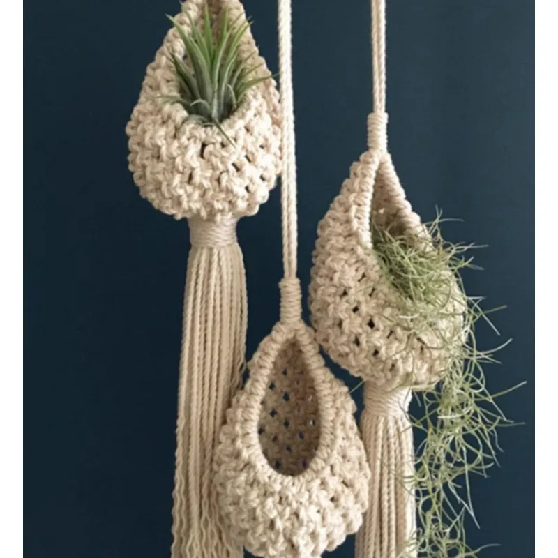 2Sizes Nordic INS Hanging Basket Pineapple Shape Handmade Boho Landscaping Cotton Macrame Flower Planter Living Room Balcony Dec hanging flower planter