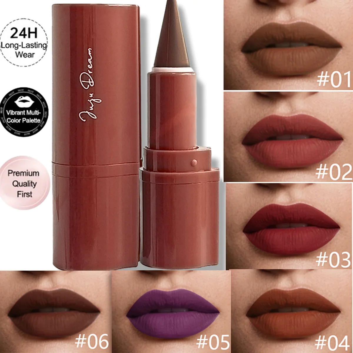 Gradient Matte Lip Liner Pen – 6 Shades, Bold & Smooth, Deep Purple/Brown Tones, Brightening, Long-Wear, Unisex, Certified, Skin