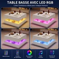 Table basse LED RGB MINGZHE 78 x 78 cm, table de salon haute luminosité avec rangement, tiroirs réversibles, contrôle par application et télécommande, surface UV facile à nettoyer, noir/blanc 2