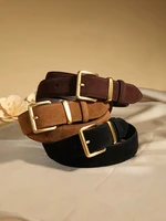 Luxury Suede Cowhide Leather Belt for Women, Vintage Style with Gold Buckle, 3.3cm Wide Waistband for Dresses & Jeans - Image 2