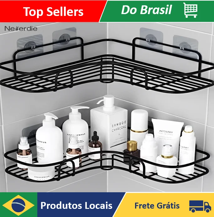 KIT 2 Prateleiras Suporte Com Alto Adesivos Para Parede Banheiro Cozinha lavanderia Shampoo