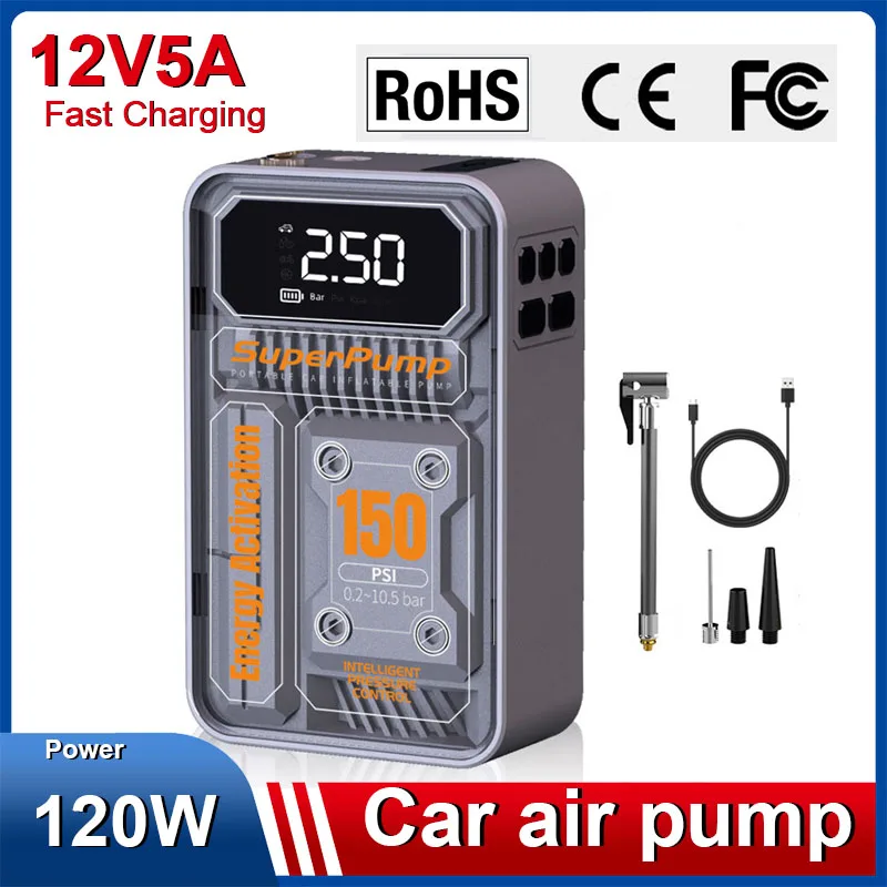 

Electric Air Pump Wireless 120W Car Air Compressor 12V 150PSI Portable Tire Inflator Pump for Motorcycle Bicycle Car Tyre Balls