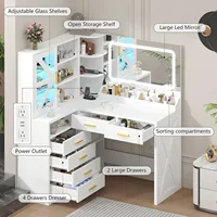 L-Shaped Corner Vanity Desk with LED Lighted Mirror & Charging Station, White Makeup Vanity with 6 Drawers & Sliding RGB Cabinet 2