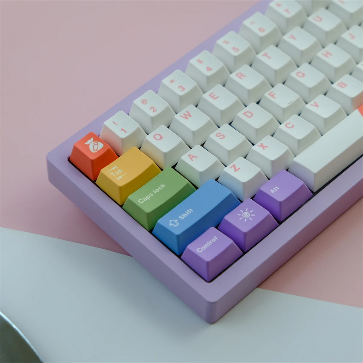 Chaves Gmk Rainbow Keycaps Cereja Perfil Pbt Tintura Sublimação Teclado Mecânico para mx Switch com Mudança 1.75u 129 - Imagem 3
