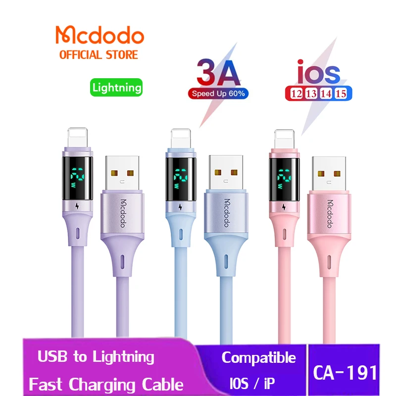 

Mcdodo Digital Display 3A USB to Lightning Fast Cable For iP 14PLUS Pro Max 13 12 11 Xr 8 7 6 Data cable CA-191