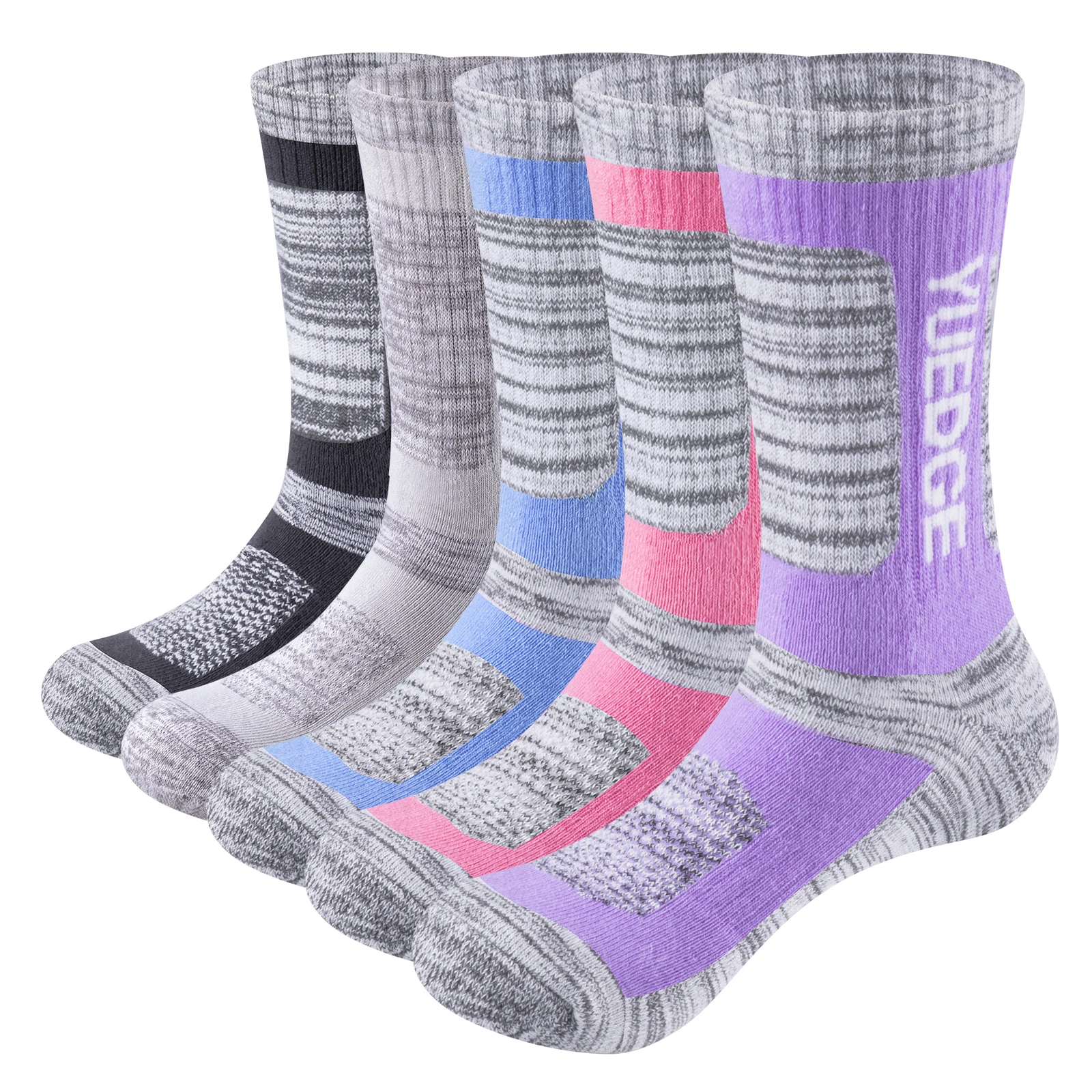 

YUEDGE Womens Cushioned Colorful Mid Calf Crew Thick Cotton Casual Hiking Walking Sports Socks