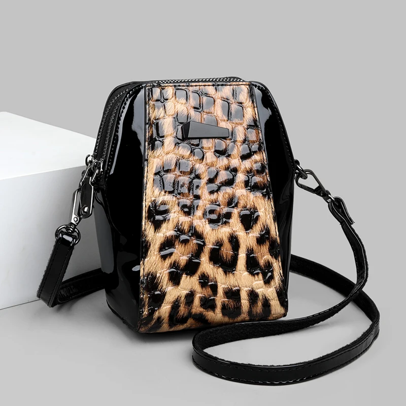 Trendy Leopard and Crocodile Pattern Patchwork Handbag Women&rsquo;s Mini Shoulder Crossbody Bag