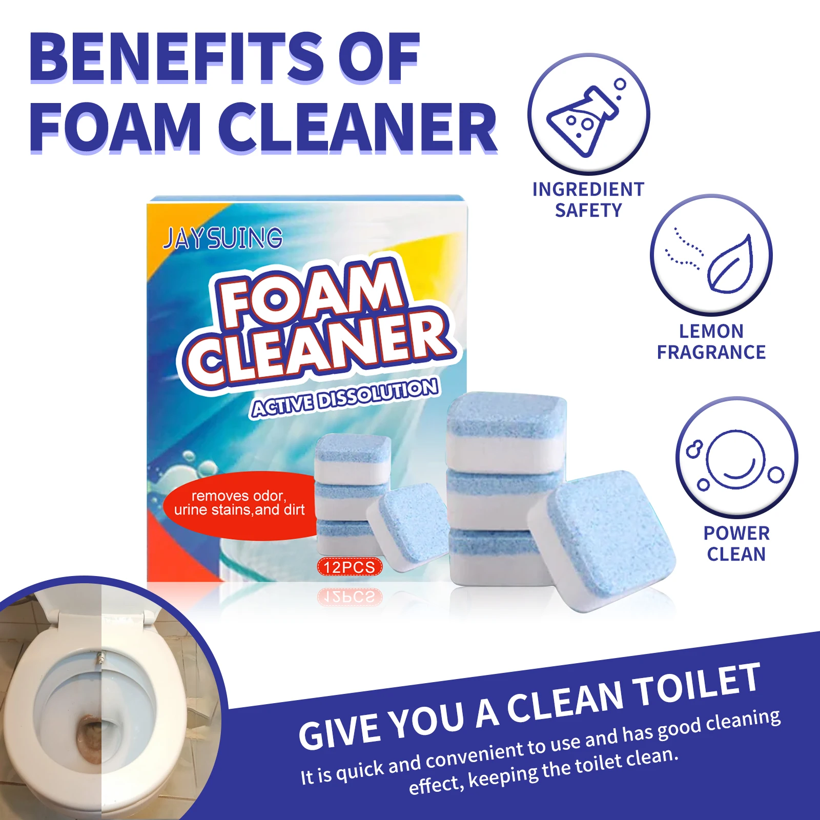 Toilet Foam Cleaner Effervescent Tablet Removes Odor Stains