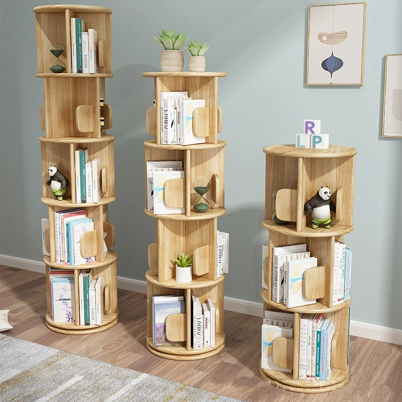 360&deg; Rotating Children&rsquo;s Cartoon Bookshelf Floor Book Rack for Home Child Book Shelf Furniture Bookcases