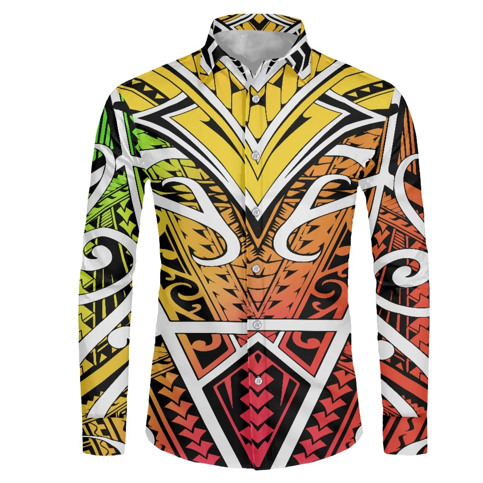 

Polynesian Tribal Fijian ​​​​​​​​​​Totem Tattoo Prints Mens Shirt Long Sleeve Design Collar Holiday Beach Party Multiple Choices