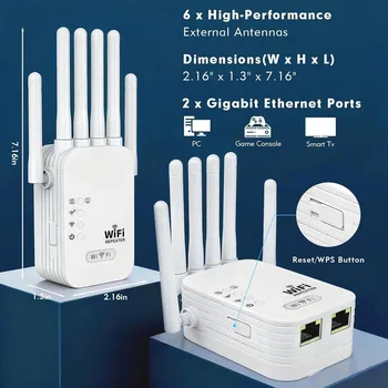 WiFi Extender 6 Antennas Strong Signal, 1200Mbps 2.4G-5G Wifi Booster,for Home Studios,Remote Workspaces,WiFi Signal Booster 4