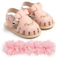 2pcs Baby Girls With Flower Decor Soft Sole Anti Slip First Walker Shoes Prewalker Shoes Summer & Headband For Newborn Infant 5