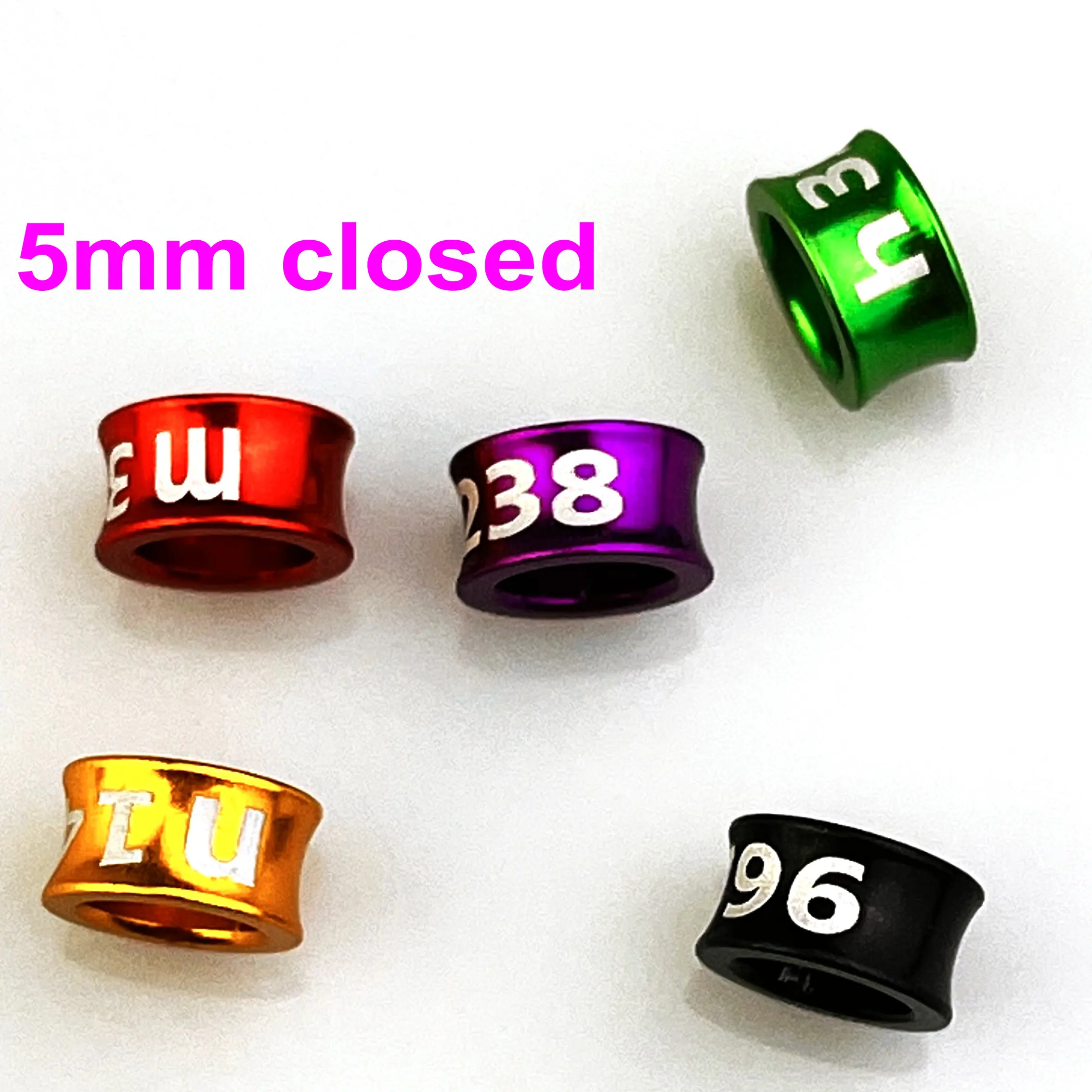 Aluminum Bird Leg Bands, Closed Parrot Rings, Non-Custom, Random-Character, Color-Mixture, 5mm, 25 PCs/Lot