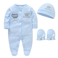 4 Pcs 100% Cotton Newborn Baby Clothing Set  Boys Jumpsuit Soft Girls Romper Hat Mittens Suit Infants Pajamas Overalls 0~9 Month